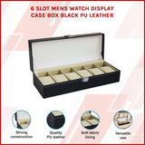 6 Slot Mens Watch Display Case Box Black PU Leather