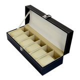 6 Slot Mens Watch Display Case Box Black PU Leather - Side View