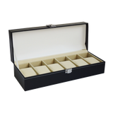 6 Slot Mens Watch Display Case Box Black PU Leather