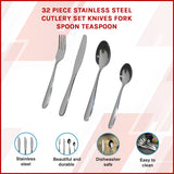 32 Piece Stainless Steel Cutlery Set Knives Fork Spoon Teaspoon - Front View