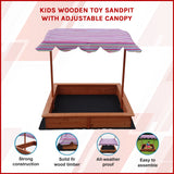Kids Wooden Toy Sandpit with Adjustable Canopy - Front View