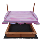 Kids Wooden Toy Sandpit with Adjustable Canopy - Side View