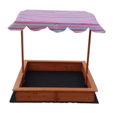 Kids Wooden Toy Sandpit with Adjustable Canopy