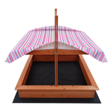Kids Wooden Toy Sandpit with Adjustable Canopy - Rear View