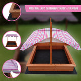 Kids Wooden Toy Sandpit with Adjustable Canopy - Close-Up Angle