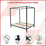 4 Four Poster Queen Bed Frame