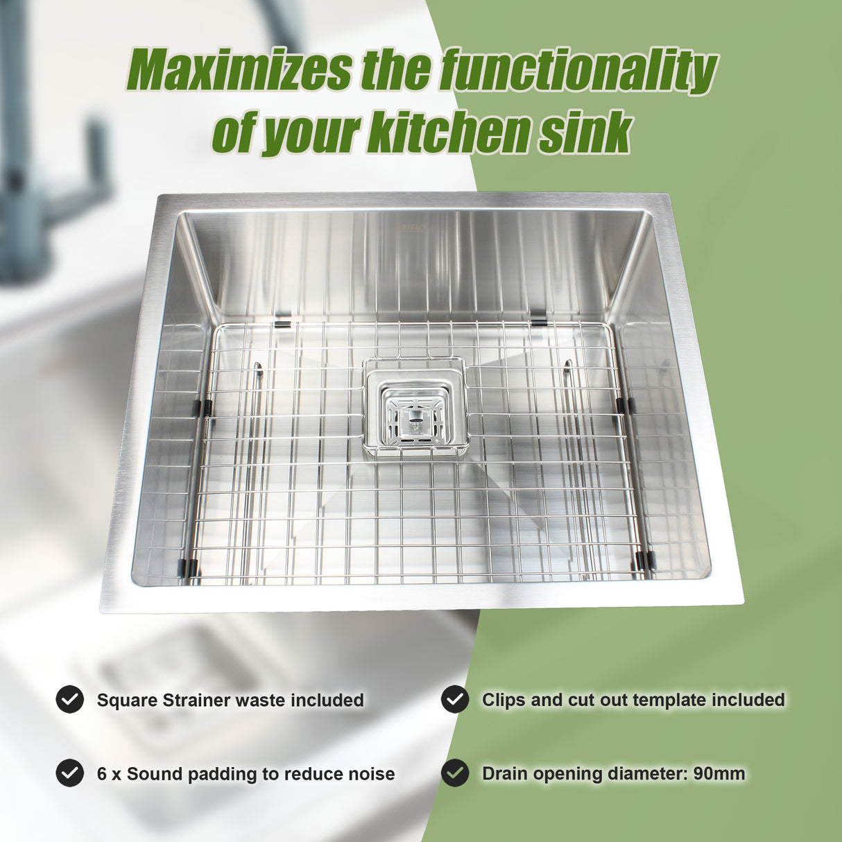430x455mm Handmade 1.5mm Stainless Steel Undermount / Topmount Kitchen Sink with Square Waste