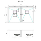 835x505mm Handmade 1.5mm Stainless Steel Undermount / Topmount Kitchen Sink with Square Waste