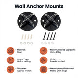 Pair of Black Wall Anchor Mounts for Battle Ropes and Suspension - Low Angle