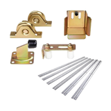 Sliding Gate Hardware Accessories Kit - 6m Track, Wheels, Stopper, Roller Guide - Top-Down View