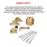 Sliding Gate Hardware Accessories Kit - 6m Track, Wheels, Stopper, Roller Guide - Low Angle