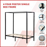 4 Four Poster Single Bed Frame - Side View