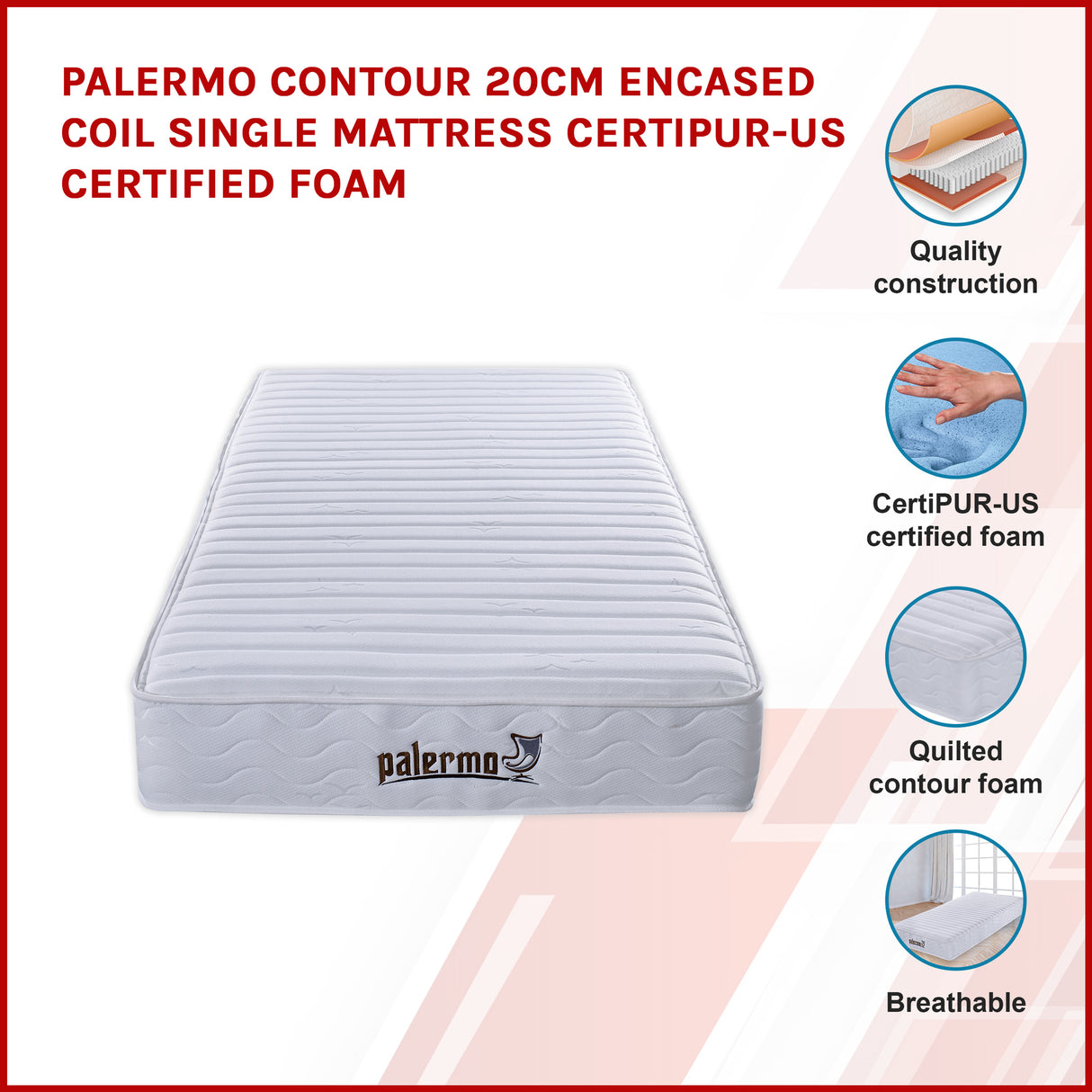 Contour Encased Coil Single Mattress &ndash; Hybrid Support with CertiPUR-US&reg; Certified Foam Comfort Layers