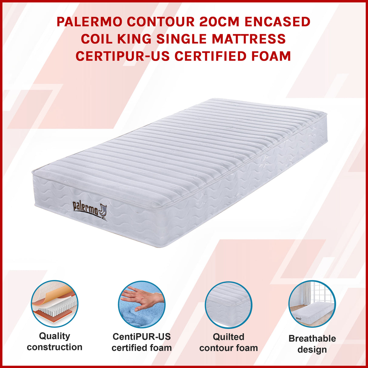 Contour Encased Coil King Single Mattress &ndash; Hybrid Support with CertiPUR-US&reg; Certified Foam Comfort Layers