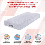 Contour Encased Coil King Single Mattress &ndash; Hybrid Support with CertiPUR-US&reg; Certified Foam Comfort Layers - Side View