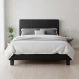 King Single PU Leather Bed Frame Black - Side View