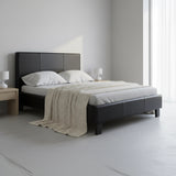 King Single PU Leather Bed Frame Black - 45-Degree Angle