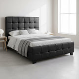King Single PU Leather Deluxe Bed Frame Black - 45-Degree Angle