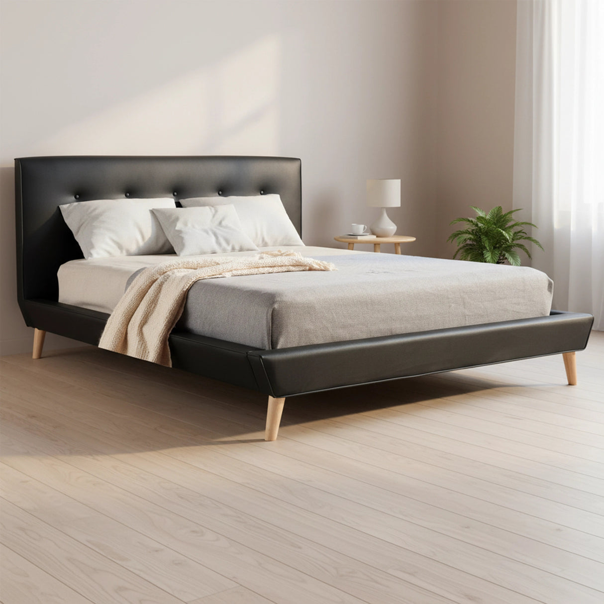 Double PU Leather Deluxe Bed Frame Black