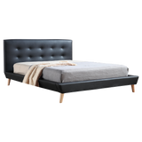 Double PU Leather Deluxe Bed Frame Black - Front View