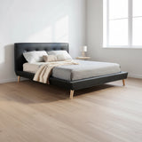 Double PU Leather Deluxe Bed Frame Black - Close-Up Angle