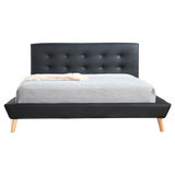 Double PU Leather Deluxe Bed Frame Black - Low Angle