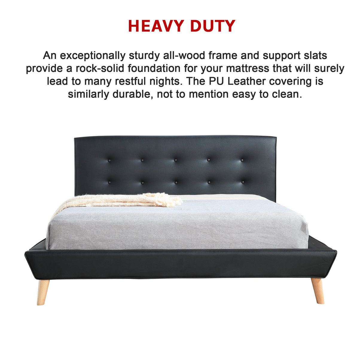 Double PU Leather Deluxe Bed Frame Black
