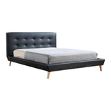 Queen PU Leather Deluxe Bed Frame Black - Front View