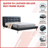 Queen PU Leather Deluxe Bed Frame Black - Side View