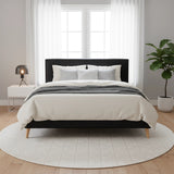 Queen PU Leather Deluxe Bed Frame Black - 45-Degree Angle