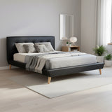 Queen PU Leather Deluxe Bed Frame Black - Close-Up Angle