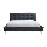 Queen PU Leather Deluxe Bed Frame Black - Low Angle