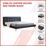 King PU Leather Deluxe Bed Frame Black - Front View