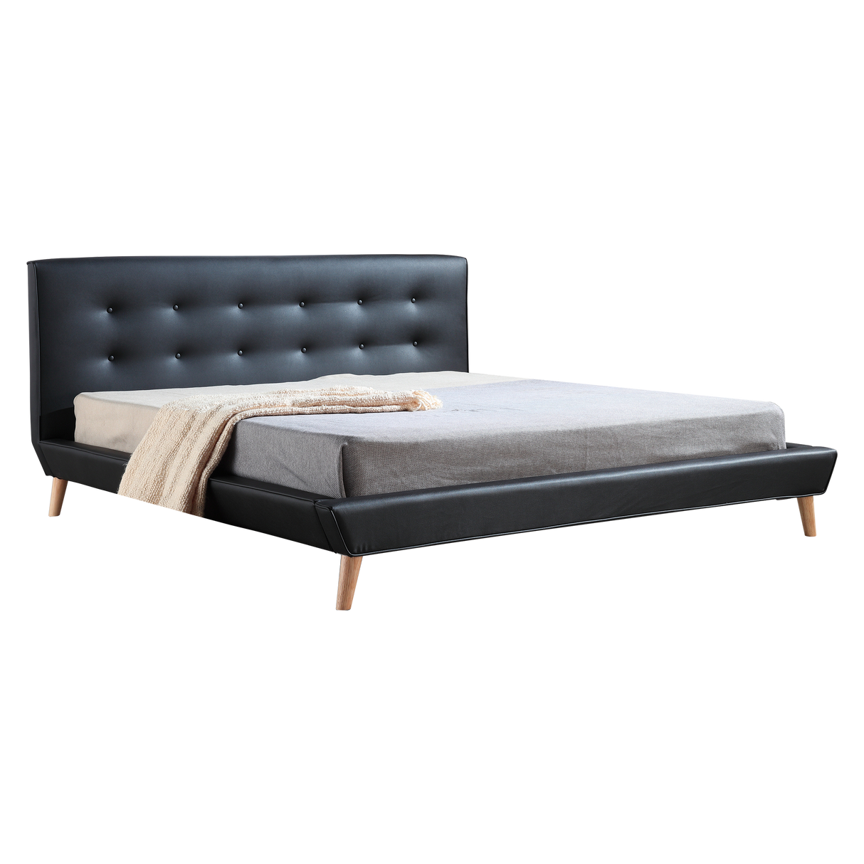King PU Leather Deluxe Bed Frame Black