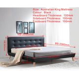 King PU Leather Deluxe Bed Frame Black - Low Angle