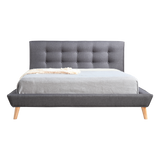 Double Linen Fabric Deluxe Bed Frame Grey - Front View