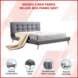 Double Linen Fabric Deluxe Bed Frame Grey