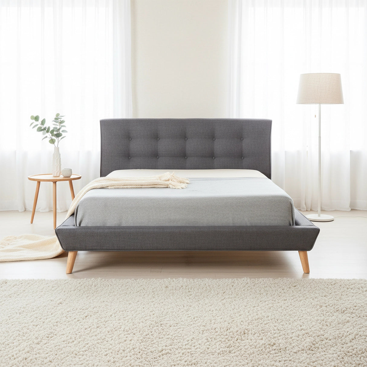 Double Linen Fabric Deluxe Bed Frame Grey
