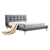 Double Linen Fabric Deluxe Bed Frame Grey - Rear View