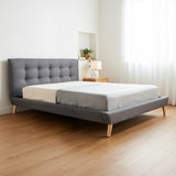 Double Linen Fabric Deluxe Bed Frame Grey - Close-Up Angle
