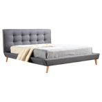 Queen Linen Fabric Deluxe Bed Frame Grey