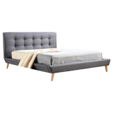 Queen Linen Fabric Deluxe Bed Frame Grey - Front View