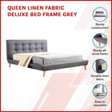 Queen Linen Fabric Deluxe Bed Frame Grey - Side View
