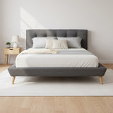 Queen Linen Fabric Deluxe Bed Frame Grey - 45-Degree Angle