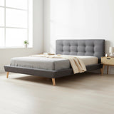 Queen Linen Fabric Deluxe Bed Frame Grey