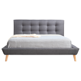 Queen Linen Fabric Deluxe Bed Frame Grey - Low Angle