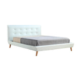 Queen PU Leather Deluxe Bed Frame White - Front View