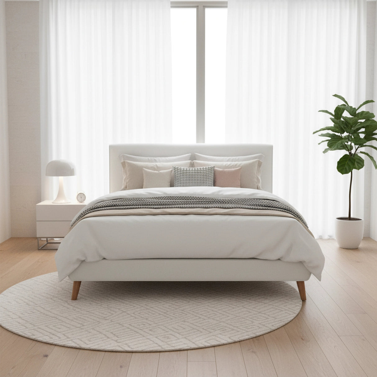 Queen PU Leather Deluxe Bed Frame White
