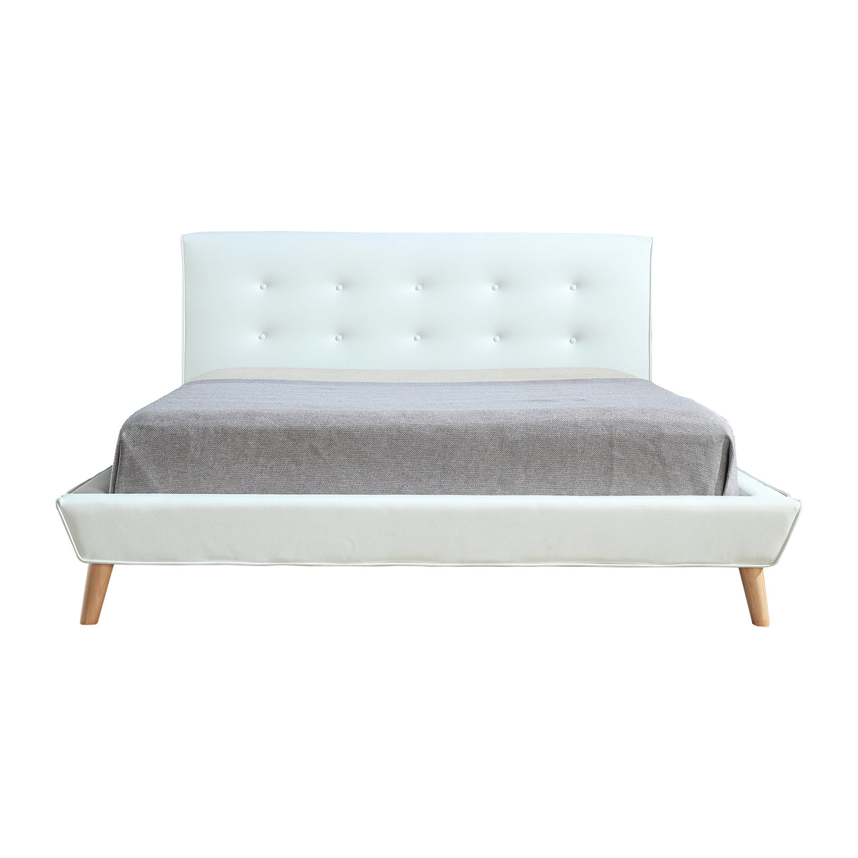 Queen PU Leather Deluxe Bed Frame White