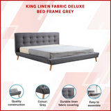 King Linen Fabric Deluxe Bed Frame Grey - Side View